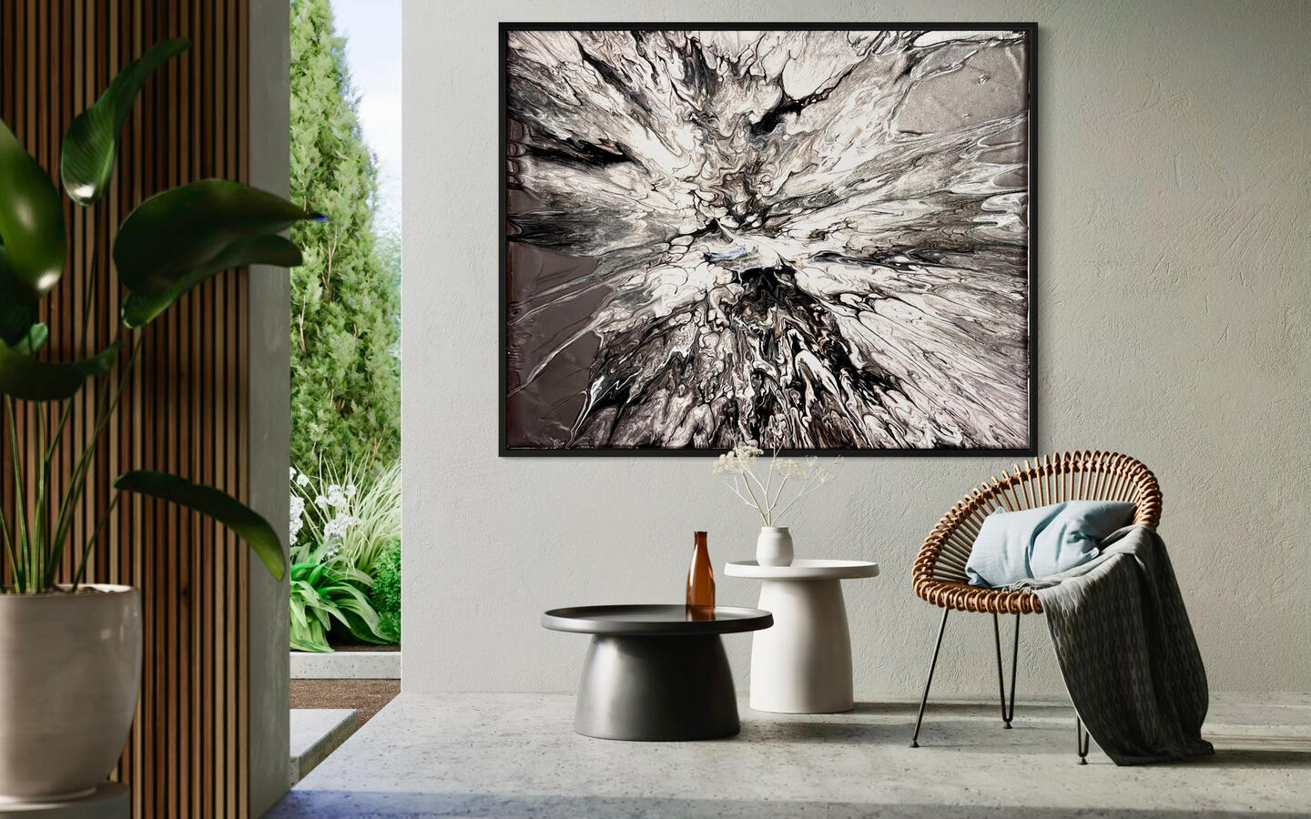 SOLD-“Shattered” - The unique pouring techniques create a fascinating interplay of shapes and textures that mimic the appearance of shattered ice. The dynamic patterns draw the eye and invite viewers to explore the intricate details.