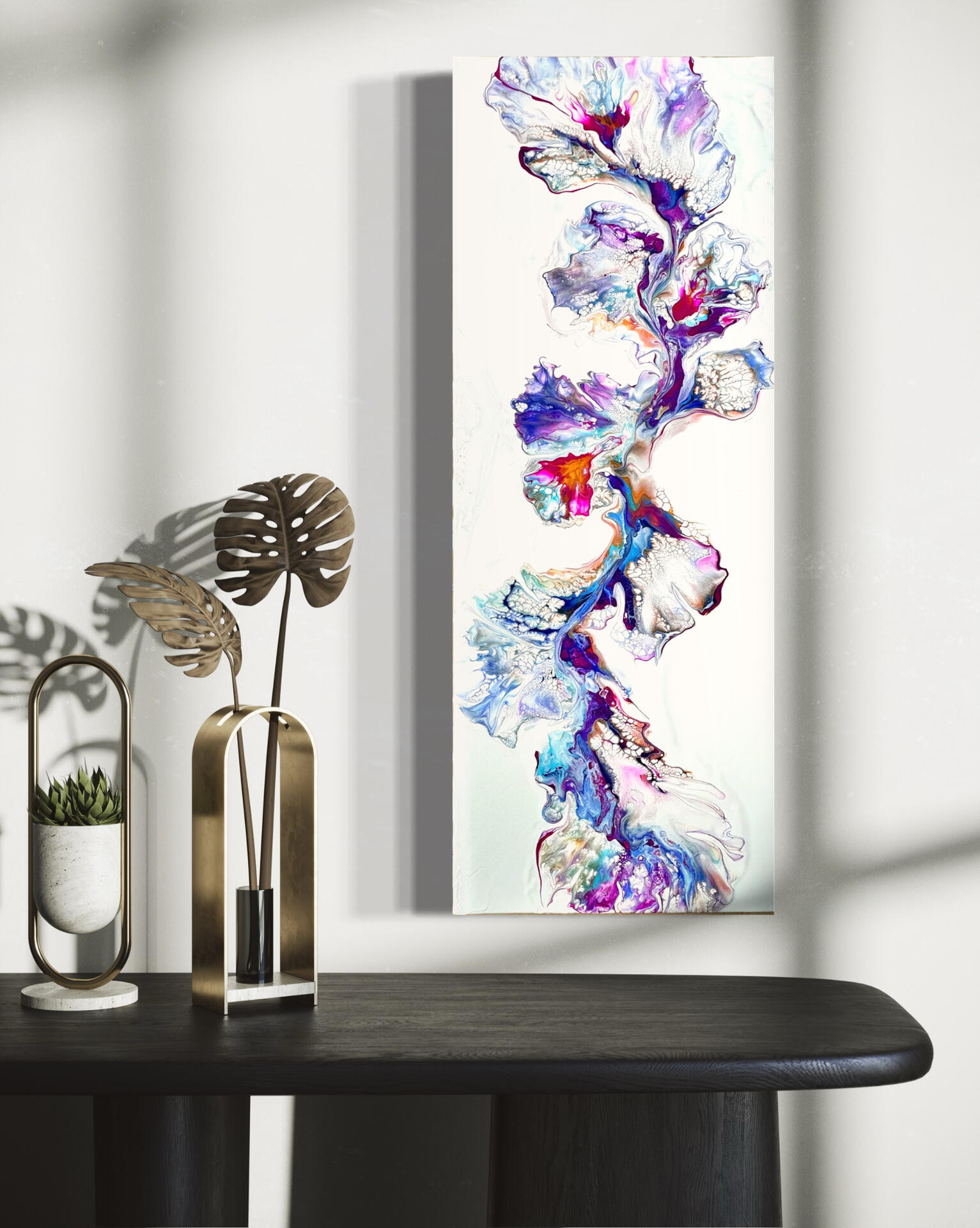 SOLD-“Waiting for the Tide” - Dive into a world of colour and creativity with my mesmerising Dutch pour painting, designed to evoke the enchanting beauty of sea kelp in a rock pool!